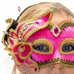 Maya Lulu Mask - Pink Velvet Gold Trim Masks & Masquerade