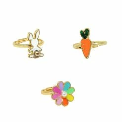 Pink Poppy Bunny Garden Adjustable Ring Set Of 3 Gifts