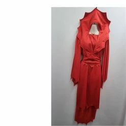 Upstage Dancewear & Costume Factory Halloween Costumes, Accessories, Makeup Ex-Hire Costume Red Vampire/Devil Dress With Slashed Sleeves & Hem, Belt With Stand Up Collar