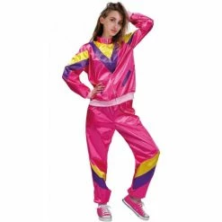 JD Party Fancy Dress Costumes Adult 80s Pink Unisex Tracksuit Costume