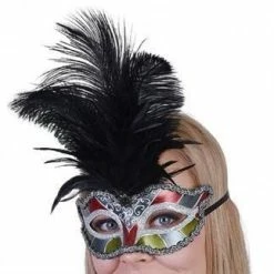 Dr. Toms Masks & Masquerade Pieta Black Eye Mask With Feathers