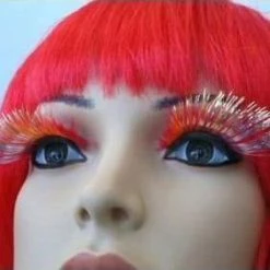 Carnival Products Eyelashes - Red Feathery With Silver Tinsel
