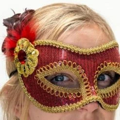 Maya Lulu Mask - Sparkly Red With Gold Trims
