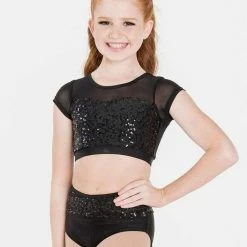 Studio 7 Dancewear Attitude Sequin Crop Top | Black