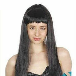 JD Party Long Straight Wig With Fringe - Black