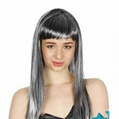 JD Party Wigs Long Straight Wig With Fringe - Grey