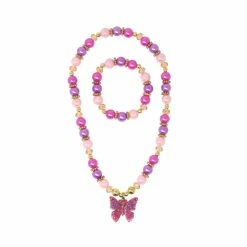 Pink Poppy Butterfly Skies Necklace & Bracelet Set Gifts