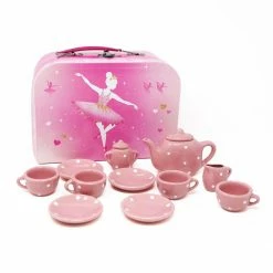 Pink Poppy Pirouette Ballerina Princess Porcelain 12 Piece Kids Pretend Tea Set & Carry Case Gifts