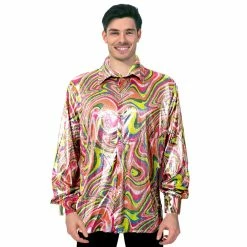 JD Party Adult Disco Shirt - Rainbow Swirls Fancy Dress Costumes