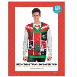JD Party Red Christmas Sweater Top Mens Costumes