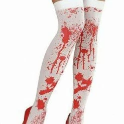 JD Party Legwear / Hosiery Over The Knee Stockings - Blood Splatter With Red Bow
