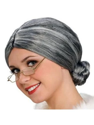 Cheap 🌟 JD Party Wigs Grandma Wig -Grey Wig In Bun 😍 1 JD Party Wigs Grandma Wig -Grey Wig In Bun