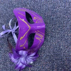 JD Party Masks & Masquerade Mask - Purple With Flower & Gold Glitter Trim