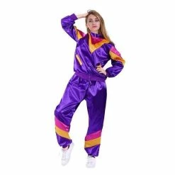 JD Party Adult 80s Purple Unisex Tracksuit Fancy Dress Costumes