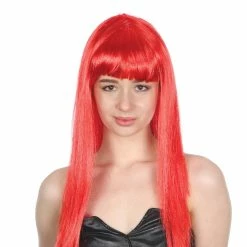 JD Party Long Straight Wig With Fringe - Red