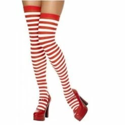 JD Party Legwear / Hosiery Over Knee Stockings - Red/White Stripes