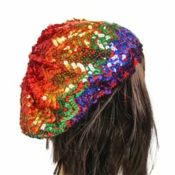 JD Party Pride / Rainbow Costumes Rainbow Sequin Beret Hat