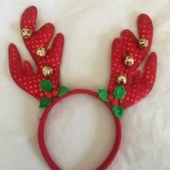 Upstage Dancewear Reindeer Headband - Red Sparkle With Bells Hair Accessories