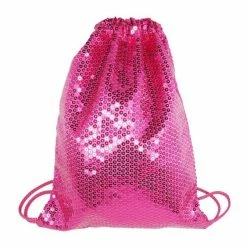Pink Poppy Sequin Drawstring Bag / Shoe Bag