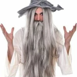 Tom Foolery Wizard Wig & Beard - Grey Halloween Costumes, Accessories, Makeup